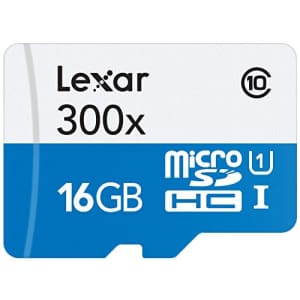 Lexar High-Performance MicroSDHC 300x 16GB UHS-I/U1 w/Adapter Flash Memory Card - LSDMI16GBB1NL300A for $20