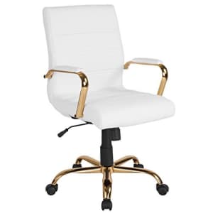 Flash Furniture Mid-Back White LeatherSoft Executive Swivel Office Chair with Gold Frame and Arms for $122