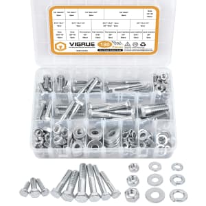 Vigrue 180-Pc. Hex Bolts, Nuts, & Washer Assortment for $14 Vigrue 180-Pc. Hex Bolts, Nuts, & Washer Assortment for $14