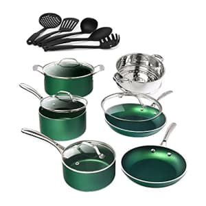 GraniteStone Granite Stone Green Cookware Set Nonstick Pots and Pans Set 10pc Cookware Sets |+ 5 Piece Utensil for $118