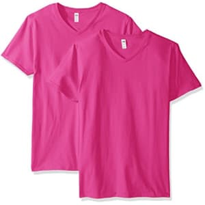 Fruit of the Loom Men's Lightweight Cotton V-Neck T-Shirt Multipack, Cyber Pink, XX-Large for $20