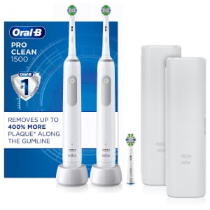 Oral-B Pro Clean 1500 Rechargeable Electric Toothbrush 2-Pack for $70 Oral-B Pro Clean 1500 Rechargeable Electric Toothbrush 2-Pack for $70