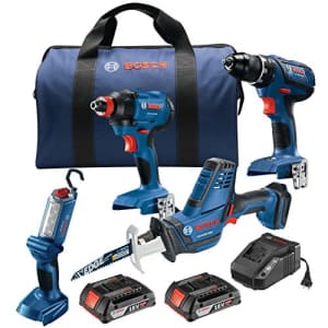 Bosch GXL18V-496B22 18V 4-Tool Combo Kit with Compact Tough 1/2 In. Drill/Driver, 1/4 In. and 1/2 for $329