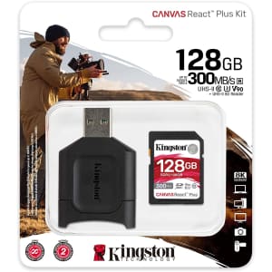 Kingston 128GB Canvas React Plus Class 10 UHS-II SDXC Card for $98