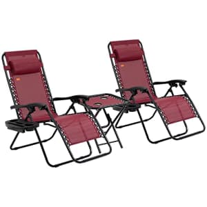 Outsunny 3-Piece Outdoor Chaise Lounger Chair Set, Folding Reclining Zero Gravity Chair with Side for $165