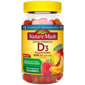 Nature Made Extra Strength Vitamin D3 5000 IU (125 mcg) Gummies, 150 Count for Bone Health for $23 Nature Made Extra Strength Vitamin D3 5000 IU (125 mcg) Gummies, 150 Count for Bone Health for $23