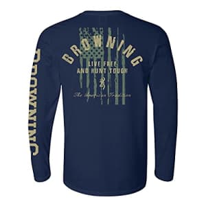 Browning Men's Graphic T-Shirt, Hunt Tough L/S (Navy), Small for $20