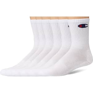 Champion Men's Double Dry Logo Crew Socks 6-Pair Pack for $7