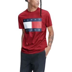 TOMMY HILFIGER Men's Tommy Jeans Short Sleeve Logo T Shirt, Blush RED AA 106-880, XL for $17