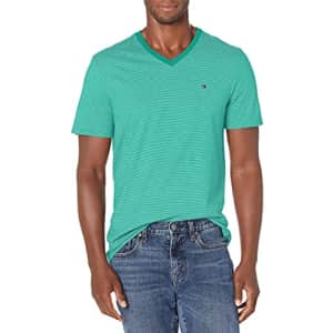 Tommy Hilfiger Men's Short Sleeve Striped V-Neck Cotton T-Shirt, Light Peacock, Large for $16