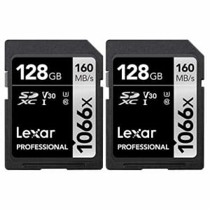 Lexar LSD1066128G-BNNNU 128GB Professional 1066x SDXC UHS-I Card Silver Series Memory Card 2 Pack for $50
