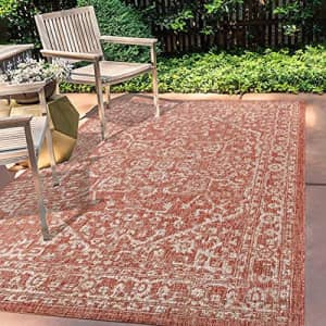 JONATHAN Y Malta Bohemian Medallion Textured Weave Indoor/Outdoor Red/Taupe 4 ft. x 6 ft. Area Rug, for $33