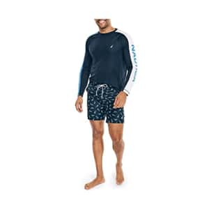 Nautica Men's Standard Colorblock Rash Guard Swim Shirt, Navy, Medium for $18