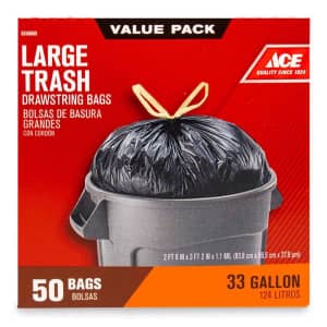 Ace 33-Gallon Drawstring Trash Bag 50-Pack for $12 for members
