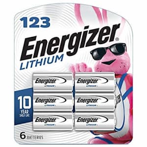 Energizer 123 3V CR123A Lithium Photo Battery 6-Pack for $9