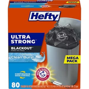 Hefty Ultra Strong Blackout 13-Gallon Garbage Bag 80-Pack for $9.73 via Sub & Save Hefty Ultra Strong Blackout 13-Gallon Garbage Bag 80-Pack for $9.73 via Sub & Save