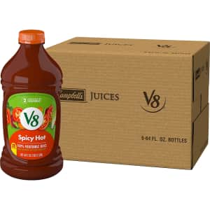 V8 100% Spicy Hot Vegetable Juice 64-oz. Bottle 6-Pack for $18 via Sub & Save V8 100% Spicy Hot Vegetable Juice 64-oz. Bottle 6-Pack for $18 via Sub & Save