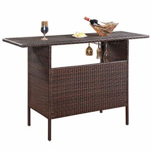 Giantex Outdoor Patio Rattan Wicker Bar Counter Table with 2 Steel Shelves, 2 Sets of Rails Garden for $200