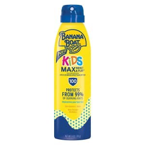 Banana Boat SPF 100 UltraMist Kids MAX Protect & Play 6-oz. Spray Sunscreen: 2 for $12.58 via Sub. & Save Banana Boat SPF 100 UltraMist Kids MAX Protect & Play 6-oz. Spray Sunscreen: 2 for $12.58 via Sub. & Save