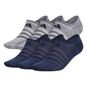adidas mens Superlite Super No Show Socks (6-Pair), Legend Ink Blue/Night Marine Blue/Onix Grey, for $20
