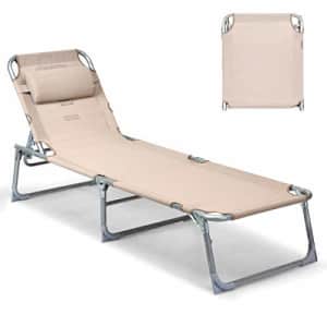 Goplus Adjustable Chaise Lounge Chair Recliner w/Sunbathing Tanning Face Down Hole for Beach for $100