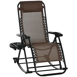 Outsunny Zero Gravity Reclining Lounge Chair Patio Folding Rocker w/Side Tray Slot Backrest Pillow for $140