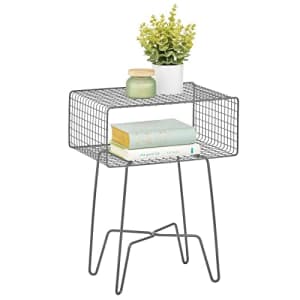 mDesign Modern Industrial Side Table, Storage Shelf, 2-Tier Metal Minimal End Table, Metallic Caged for $36
