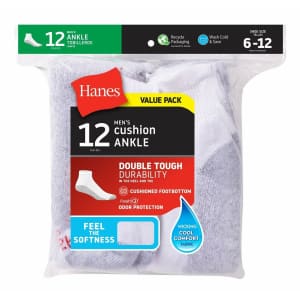 Hanes Men's FreshIQ Cushion Ankle Socks 12-Pack for $13 in cart Hanes Men's FreshIQ Cushion Ankle Socks 12-Pack for $13 in cart