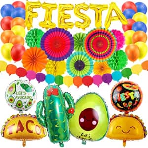 Ouddy Fiesta Party Decorations Mexican Party Supplies, Taco Fiesta Cactus Avocado Foil Balloons for $11