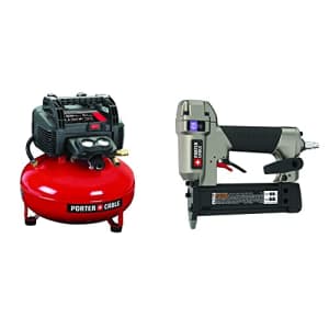 PORTER-CABLE Air Compressor, 6-Gallon, Pancake, Oil-Free (C2002-ECOM) & Pin Nailer, 1-3/8-in, for $286