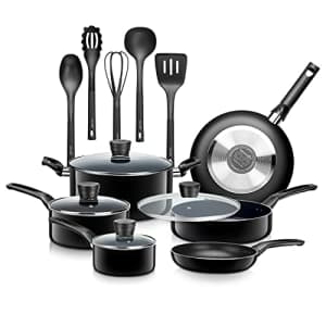 SereneLife Kitchenware Pots & Pans Basic Kitchen Cookware, Black Non-Stick Coating Inside, Heat for $72