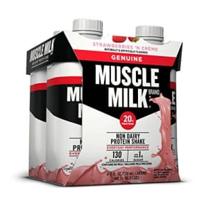 Muscle Milk Genuine Protein Shake, Strawberries 'N Crme, 20g Protein, 11 FL OZ, (Pack of 4) for $7