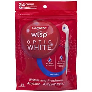 Colgate Optic White Wisp Disposable Mini Toothbrush, Cool Mint - 24 Count for $20 Colgate Optic White Wisp Disposable Mini Toothbrush, Cool Mint - 24 Count for $20
