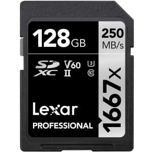 Lexar Professional 1667x 128GB UHS-II U3 SD Card for $36