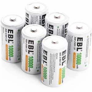 EBL D Battery D Size Rechargeable Batteries 10,000mAh Ni-MH, Pack of 6 - ProCyco Technology for $38