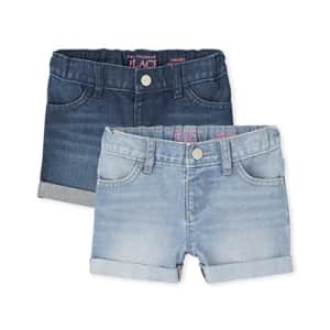 The Children's Place Baby Toddler Girls Roll Cuff Denim Shortie Shorts 2-Pack, Miley WASH, 18-24 for $18