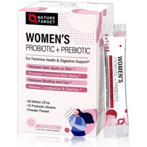 Nature Target Women's Probiotic & Prebiotic Powder Supplement 30-Packet Box for $6.77 via Sub & Save Nature Target Women's Probiotic & Prebiotic Powder Supplement 30-Packet Box for $6.77 via Sub & Save