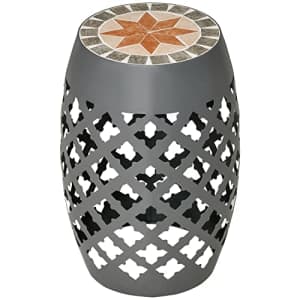 Outsunny 12" Round Patio Outdoor Footstool, Garden Mosaic Accent Side Table, Plant Stand, Grey for $65