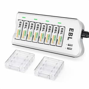 EBL 2800mAh Ni-MH AA Rechargeable Batteries (8 Pack) and 808U Rechargeable AA AAA Battery Charger for $31