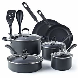 Cook N Home, Black 12-Piece Nonstick Hard Anodized Cookware Set for $120 Cook N Home, Black 12-Piece Nonstick Hard Anodized Cookware Set for $120