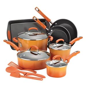 Rachael Ray Classic Brights Hard Enamel Nonstick 14-Piece Cookware Set, Orange Gradient for $213