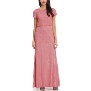 Adrianna Papell Women's Beaded Short-Sleeve Blouson Gown for $100 Adrianna Papell Women's Beaded Short-Sleeve Blouson Gown for $100