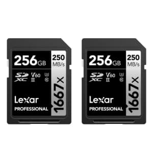 Lexar Professional 1667x 256GB (2-Pack) SDXC UHS-II Cards, Up to 250MB/s Read, for Professional for $150