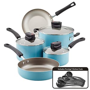 Farberware Smart Control Nonstick Cookware Pots and Pans Set, 14 Piece, Aqua for $90
