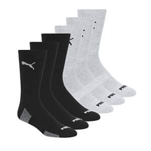 PUMA mens 6 Pack Crew running socks, Black/Grey, 13-15 US for $13