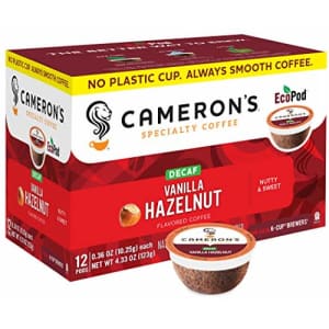 Cameron's Coffee Single Serve Pods, Flavored, Decaf Vanilla Hazelnut, 12 Count (Pack of 6) for $31