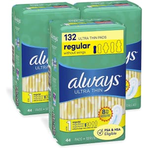 Always Ultra Thin Size 1 Regular Pads 44 Count 3-Pack for $9.48 via Sub & Save Always Ultra Thin Size 1 Regular Pads 44 Count 3-Pack for $9.48 via Sub & Save