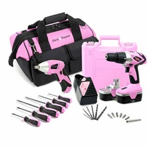 Pink Power 18V Cordless Drill Driver & Electric Screwdriver Combo Kit with Tool Bag for $80