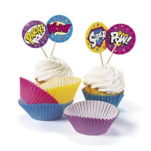 Fun Express - Superhero Girl Cupcake Wrappers W/Picks for Birthday - Party Supplies - Serveware & for $10