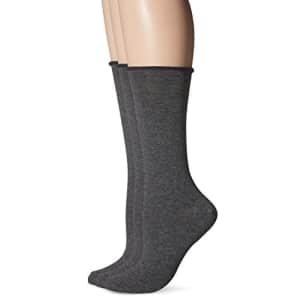 HUE Women's 3 Pair Pack Jean Crew Socks(Pack of 3), Graphite Heather, One Size for $17